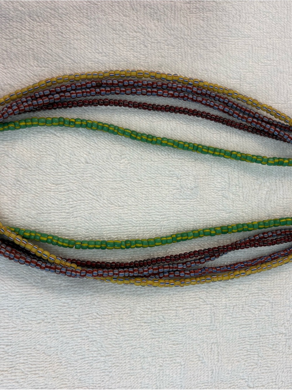 Multicolor Seed Bead Layered Necklace - Green, Yellow, Maroon - Picture 1 of 4